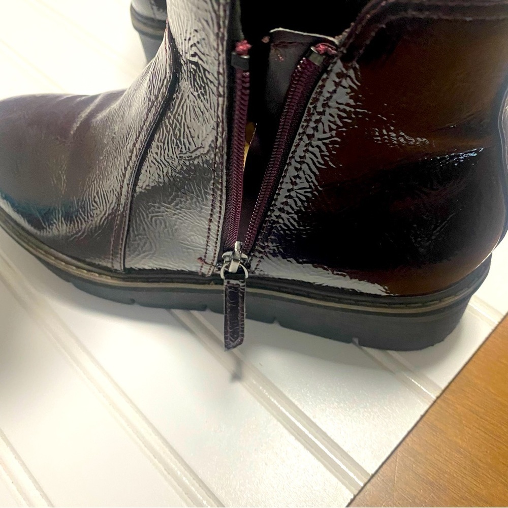 Clarks Airabell Zip Patent Leather Ankle Boots in Deep Wine - Picture 3 of 9